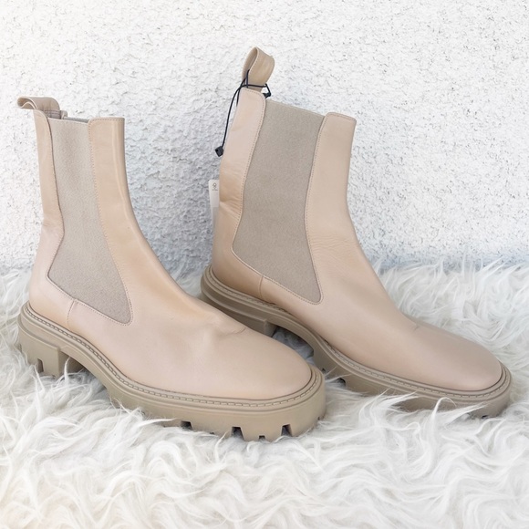 NWT Zara Ecru Tan Beige Leather Lug Sole Chelsea Boots Booties 10/40 - Picture 3 of 9